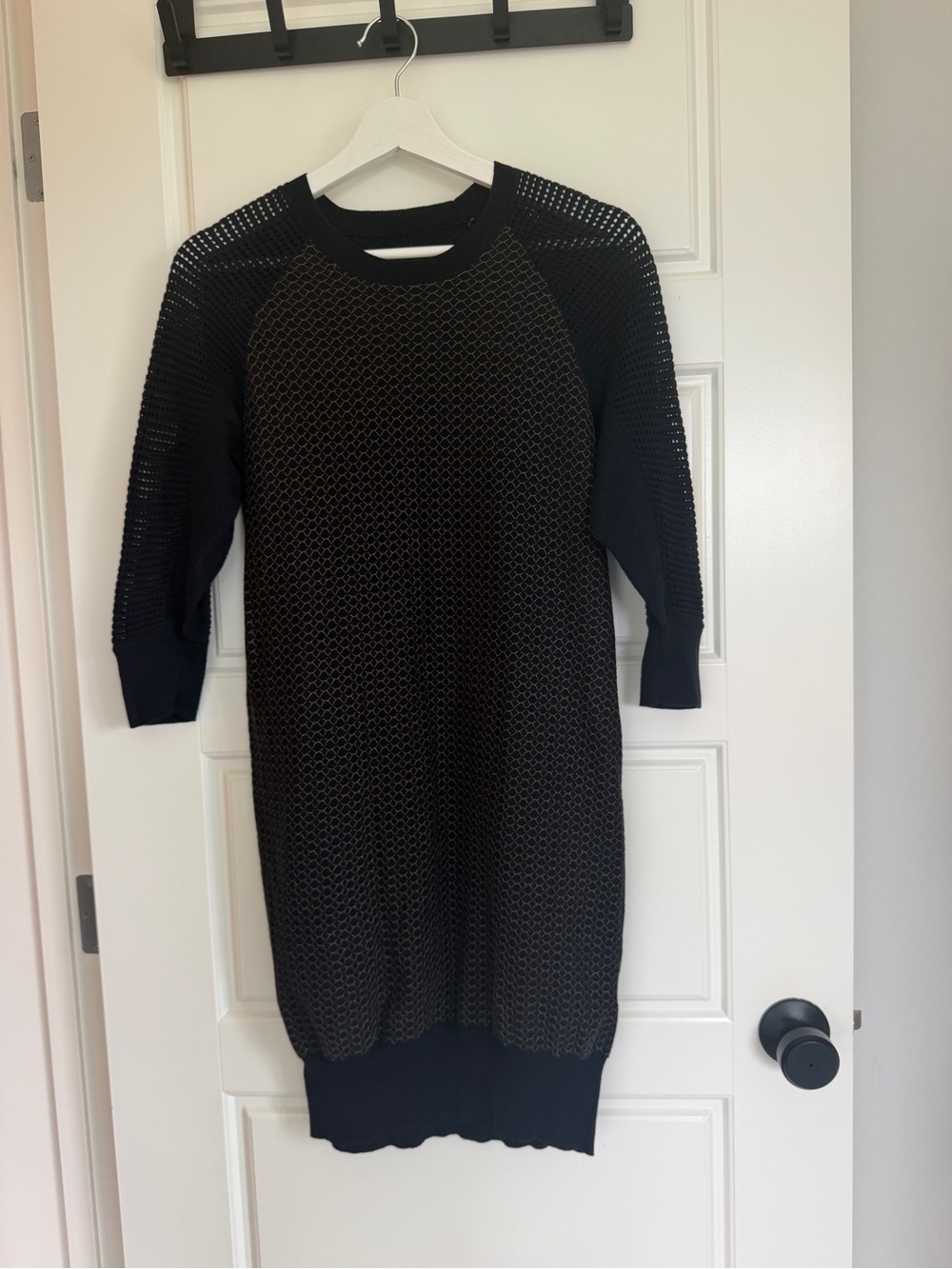 AllSaints Navy and Gold Mesh Panel Knit Sweater Trelone Dress